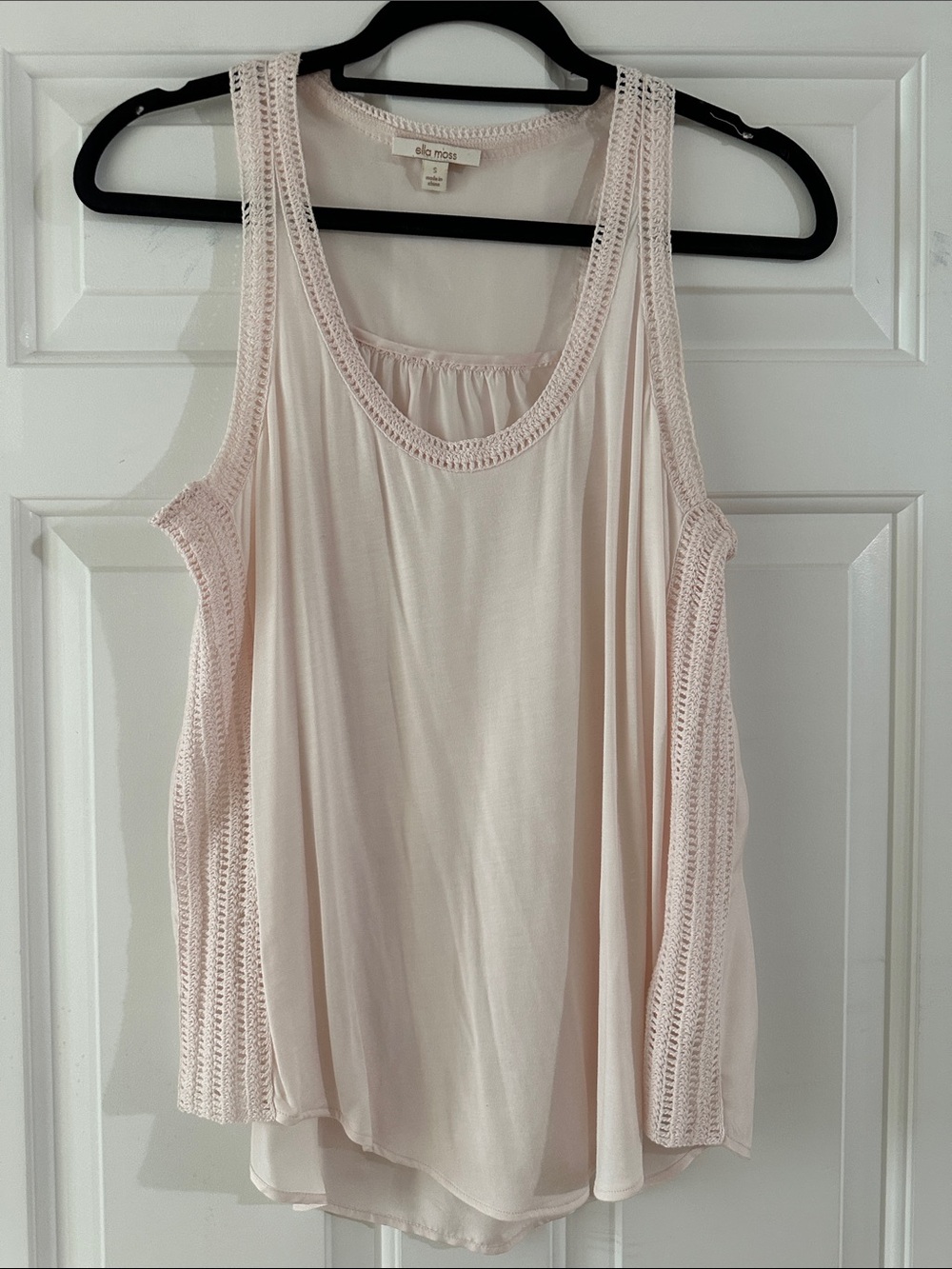 Ella Moss Pale Pink Crochet-Trim Tank Top